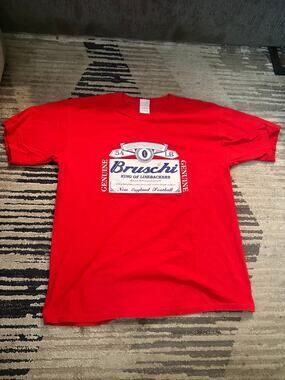Y2K Tedy Bruschi King of Linebackers Parody T Shirt Red Gildan Sz L Patriots